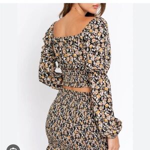 Le Lis Floral Crop Top and skirt set - Black and Yellow